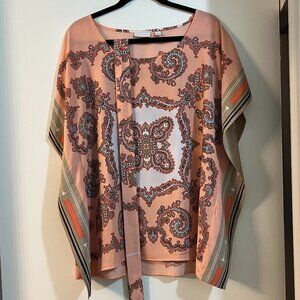 New York & Company Coral Print Kaftan Blouse (L)